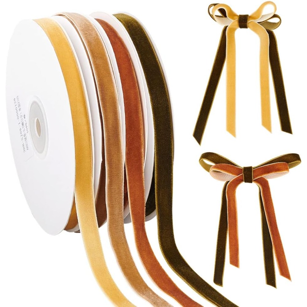 Velvet Ribbon Roll - 4ロール4色片面ベルベットリボンミックスカラー3/8インチ(10mm) 10ヤード/ロール 1ロール/カラー