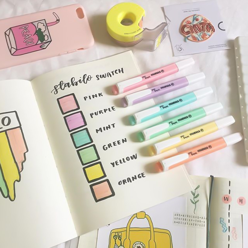 斜めチップマーカー,6個,学生用パステル蛍光ペン,学用品,文 - Stabilo Marker Swing Cool のレビューと価格