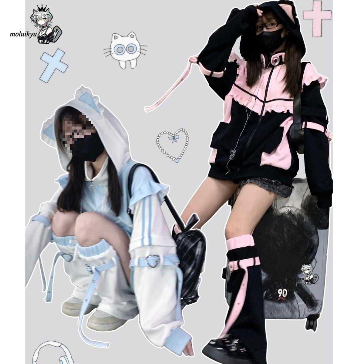 Y2K カワイイ猫耳パーカー レディース ピンク ブラック  - Embellish Knit のレビューと価格